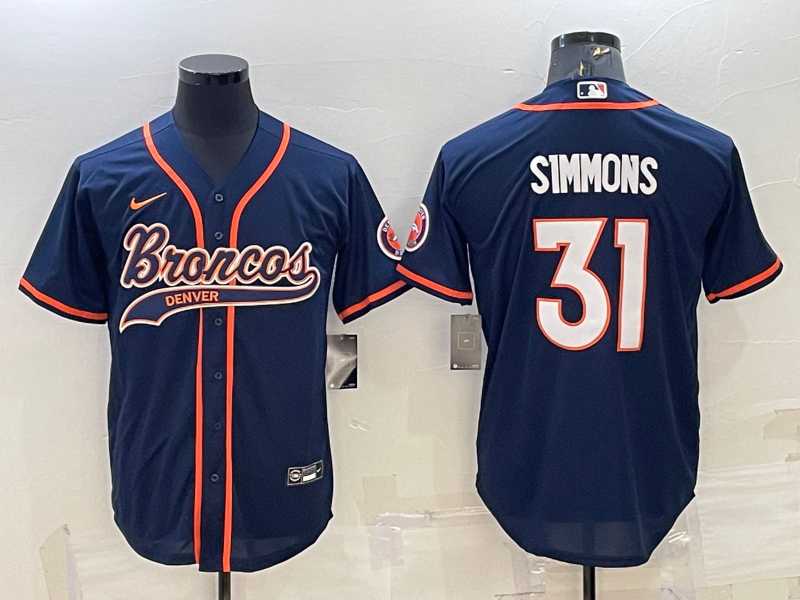 Mens Denver Broncos #31 Justin Simmons Navy Blue Stitched Cool Base Nike Baseball Jersey->denver broncos->NFL Jersey